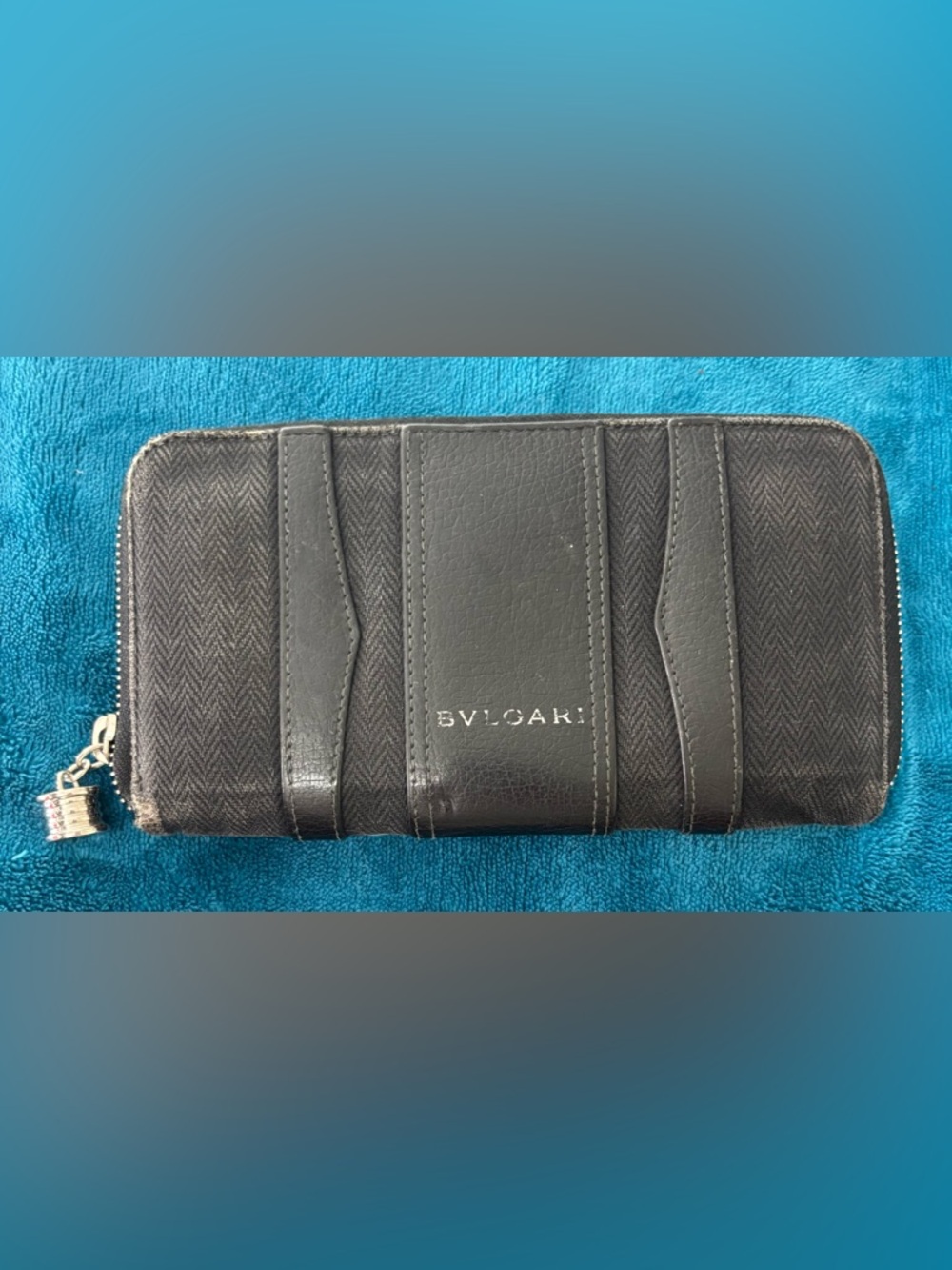 Bulgari Black Zip-Around Leather and Fabric Wallet